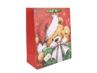 Maci mikulássapkában ajándéktasak - 18 x 23 cm