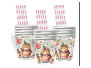 Maci mintás születésnapi papírpohár - 10 db-os