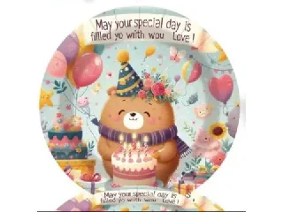 Maci mintás születésnapi papírtányér - 10 db-os