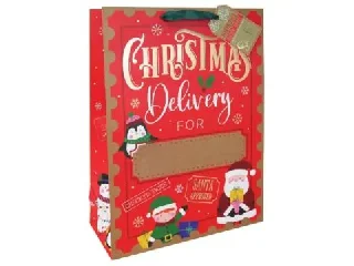 Manó és mikulás mintás feliratozható dísztasak - 33 x 45.5 cm