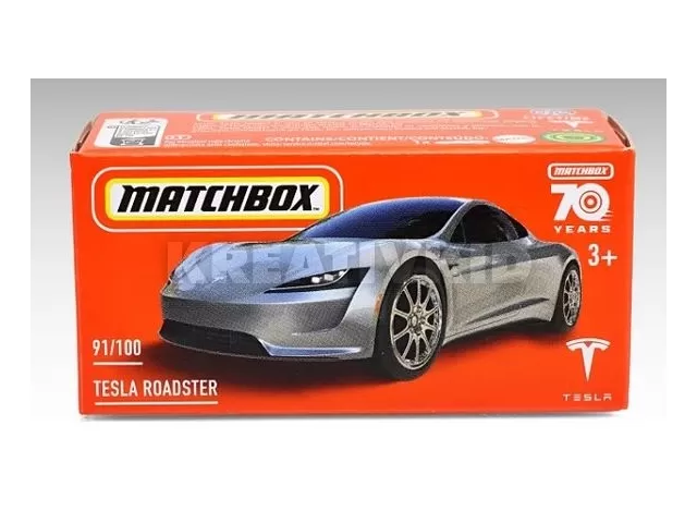 Matchbox autó papírcsomagban Tesla Roadster