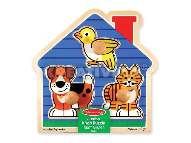 M&D - Fa készségfejlesztő játék - Puzzle fogantyúval: Kis kedvencek