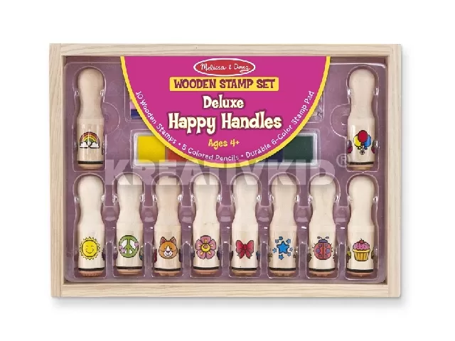 M&D - Fa nyomda készlet ceruzákkal - Nagy méretű - fogantyús