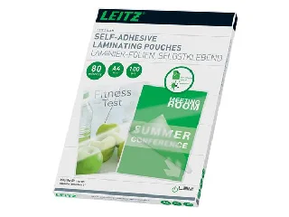 Meleglamináló fólia, 80 mikron, A4, fényes, öntapadó, LEITZ