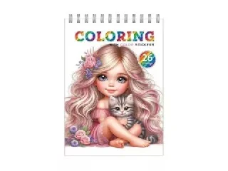 Meow spirálos színezőfüzet matricával, 12 lapos