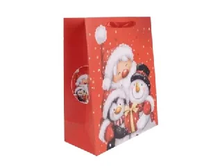 Mikulás és pingvin mintás ajándéktasak - 26 x 32 cm