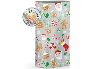 Mikulás zacskó mézeskalácsos mintával - átlátszó, 20 x 40 cm