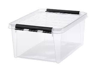 Műanyag tárolódoboz, 14 liter, fekete fogantyúkkal, SMARTSTORE 