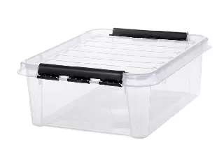 Műanyag tárolódoboz, 21 liter, fekete fogantyúkkal, SMARTSTORE 