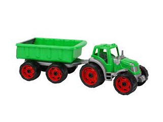 Műanyag traktor utánfutóval - 53 cm zöld