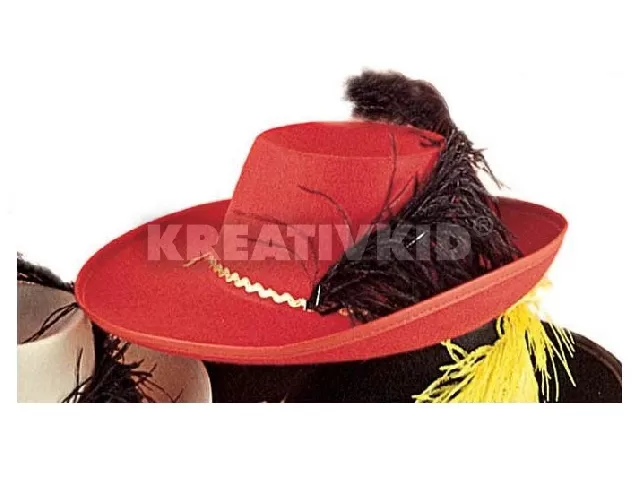 Muskétás kalap filcből (piros színben)