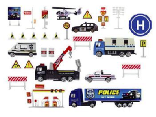 Nagy rendőrségi játékszett járművekkel és kiegészítőkkel