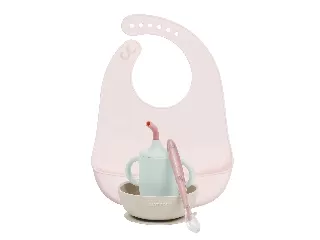 Nattou étkészlet szilikon 4 részes ivópohárral pink