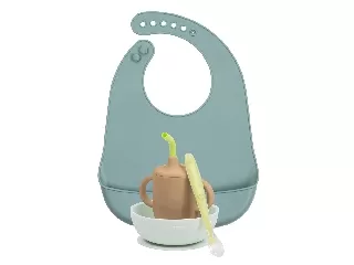 Nattou étkészlet szilikon 4 részes ivópohárral zöld