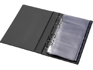 Névjegytartó, 200 db-os, gyűrűs, PANTAPLAST, fekete