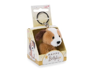 Nici: Kutya plüss kulcstartó Happy Birthday feliratú dobozban - 6 cm