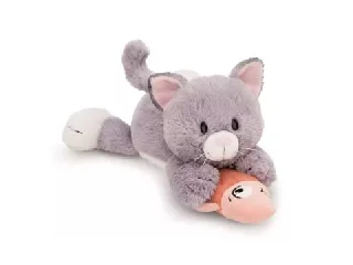 Nici: Szürke plüss cica és hal, fekvő - 30 cm