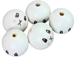 Nyomtatott fehér fagolyó nyuszi lány arccal 30mm 5db/csomag