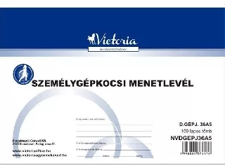 Nyomtatvány, menetlevél, személygépkocsi, 100 lap, A5, fekvő, VICTORIA PAPER,