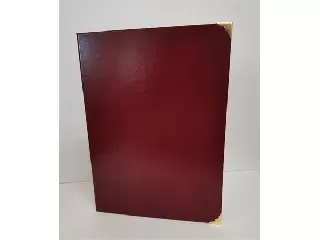 Oklevéltartó, A4, exkluzív, műbőr, 4 fém sarokkal, bordó