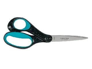 Olló, ifjúsági, 20 cm, balkezes, FISKARS, foltos pávakék