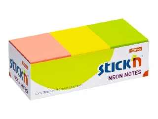 Öntapadó jegyzettömb, 38x51 mm, 12x100 lap, STICK N, neon színek