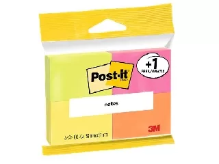 Öntapadó jegyzettömb, 38x51 mm, 4x100 lap, 3M POSTIT, 