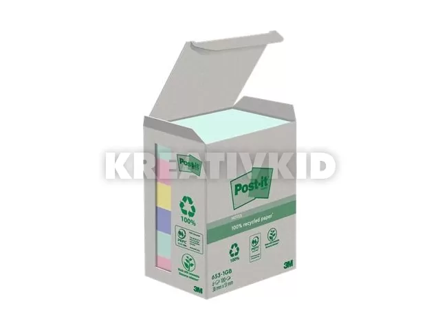 Öntapadó jegyzettömb, 38x51 mm, 6x100 lap, környezetbarát, 3M POSTIT
