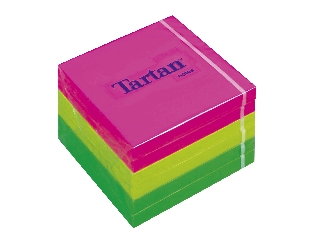 Öntapadó jegyzettömb, 76x76 mm, 100 lap, 6 tömb/cs, TARTAN, vegyes neon színek
