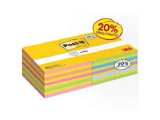 Öntapadó jegyzettömb, 76x76 mm, 2x450 lap, 3M POSTIT,  vegyes színek