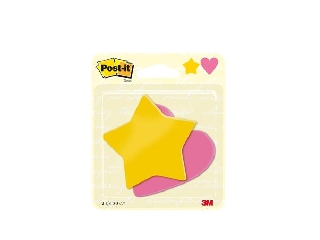 Öntapadó jegyzettömb, szív és csillag forma, 70x72 mm, 2x30 lap, sárga és rózsaszín