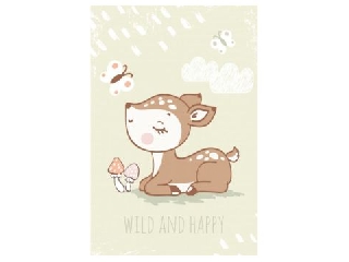 Őzike mintájú polár takaró Wild and Happy felirattal - 100 x 150 cm