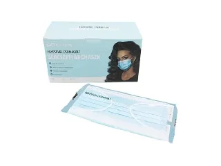 Papírmaszk, egyesével csomagolt, háromrétegű, gumis, 50 db, kék