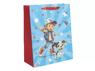 Papírtasak kisfiú kutyával 1823