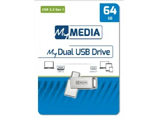 Pendrive, 64GB, USB 3.2 Gen1 + USB-C, alumínium ház, MYMEDIA