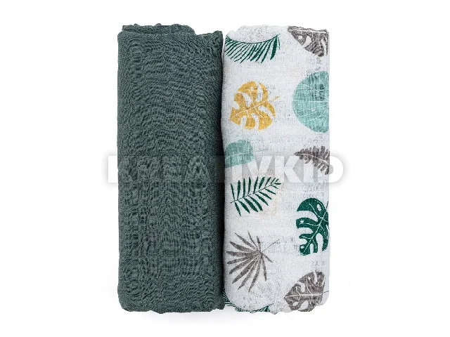 Petite&Mars Bambusz muszlin 2db-os pelenka szett, Misty Green Leaves, 120 x 120 cm