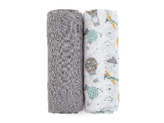 Petite&Mars Bambusz muszlin 2db-os pelenka szett, Misty Grey Planes, 120 x 120 cm