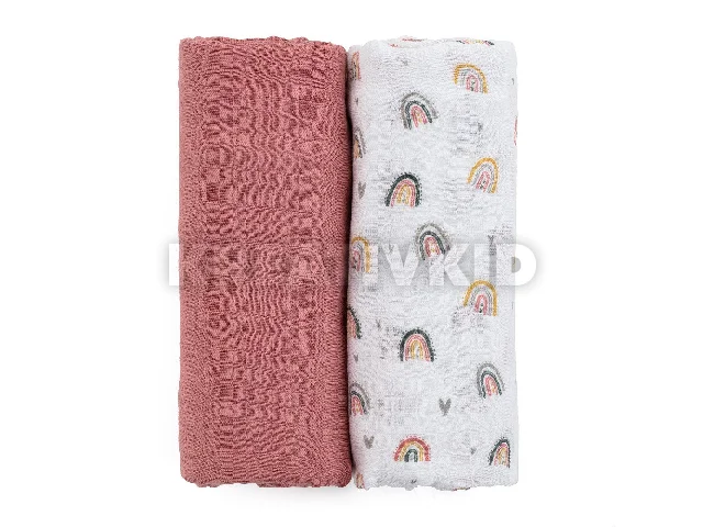 Petite&Mars Bambusz muszlin 2db-os pelenka szett, Misty Rose Rainbow, 120 x 120 cm