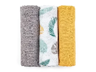 Petite&Mars Bambusz muszlin 3db-os pelenka szett, Moussy Ochre Leaves, 68 x 68 cm