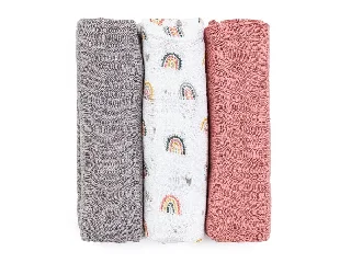 Petite&Mars Bambusz muszlin 3db-os pelenka szett, Moussy Rose Rainbows, 68 x 68 cm