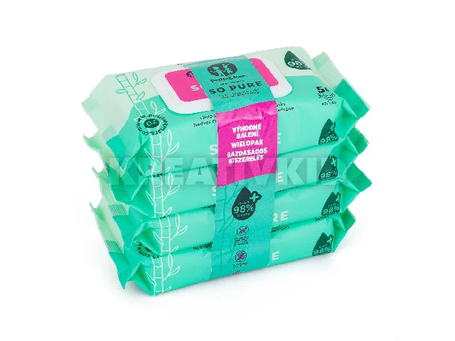 Petite&Mars Nedves törlőkendő, SO PURE, bambusz, biológiailag lebomló, 4x56 db