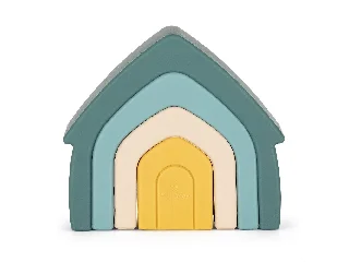 Petite&Mars szilikon egymásra rakható játék, House, Misty Green, 12 hó+