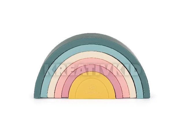 Petite&Mars szilikon egymásra rakható játék, Rainbow, Misty Green, 12 hó+