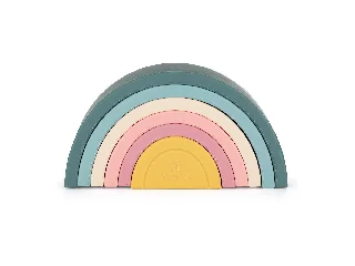 Petite&Mars szilikon egymásra rakható játék, Rainbow, Misty Green, 12 hó+