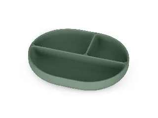 Petite&Mars Szilikon osztott ovális tányér, Take&Match, Misty Green, 6 hó+