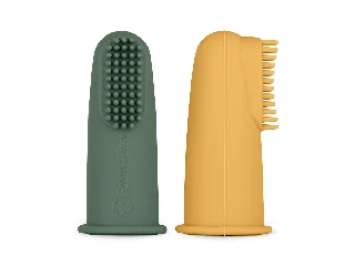 Petite&Mars Szilikon ujjra húzható 2 db fogkefe szett, Ochre&Green, 0 hó+