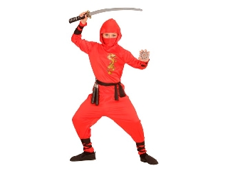 Piros ninja jelmez sárkány mintával 128-as