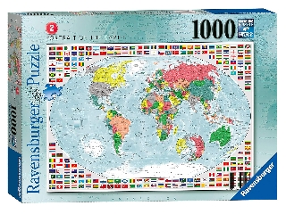 Puzzle 1000 db - Világtérkép zászlókkal