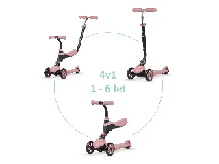 QPLAY Sema 5in1 Roller / Futóbicikli 1-6 éves korig, 50 kg-ig - Pink