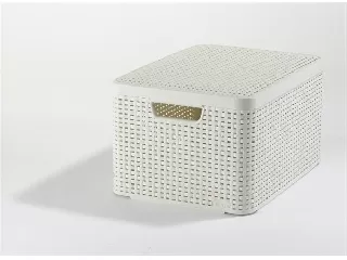 Rattan hatású kosár tetővel, 30l, törtfehér, CURVER 